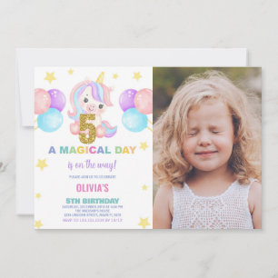 5e anniversaire Unicorn Birthday Invitations photo