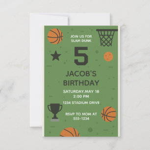 5e Basketball Sports Invitation Anniversaire Pour 