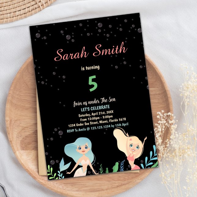 5e Invitations d'anniversaire de la sirène blonde (5th Blond Mermaid Birthday Invitations)