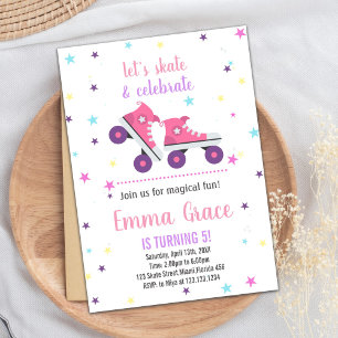 5e Patinage rose violet Invitations d'anniversaire