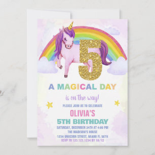 5e Rainbow Unicorn Anniversaire Invitations Cloud