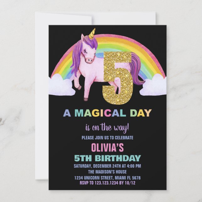 5e Rainbow Unicorn Birthday Invitations Parties sc (Devant)