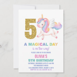 5e Rainbow Unicorn Invitations d'anniversaire