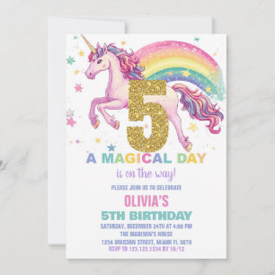 5ème Unicorn Invitations d'anniversaire
