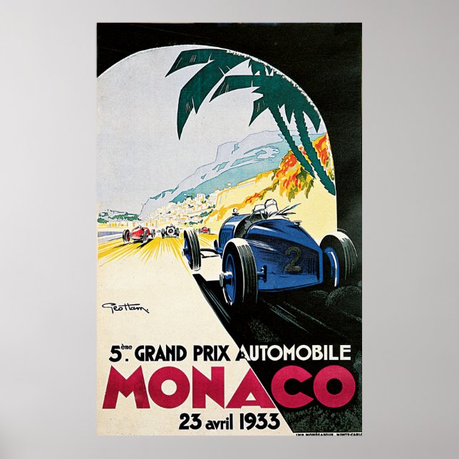 5th Grand Prix de Monaco, 1933 Vintage Poster (Devant)
