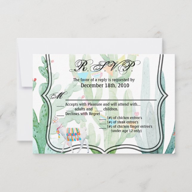 5x3.5 Carte R.S.V.P Boho Llama Bohemian Cactus Des (Devant)