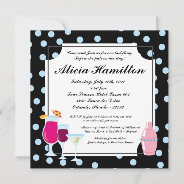 5x5 Baby Blue Cocktails Bachelorette Invitation (Devant)
