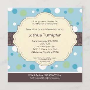 5x5 Boy Blue Polkadot Poke Invitation d'anniversai