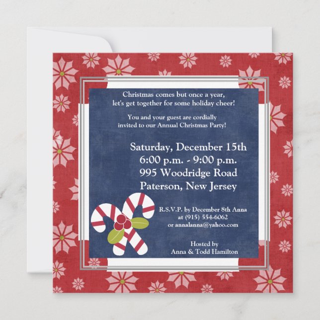 5x5 Christmas Holly sur Sucres de canne Invitation (Devant)