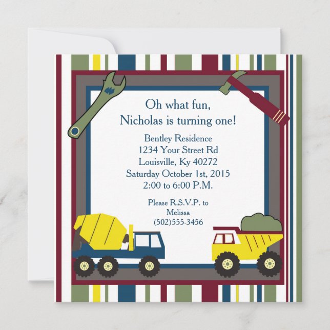 5x5 Construction 1er anniversaire Invitation (Devant)