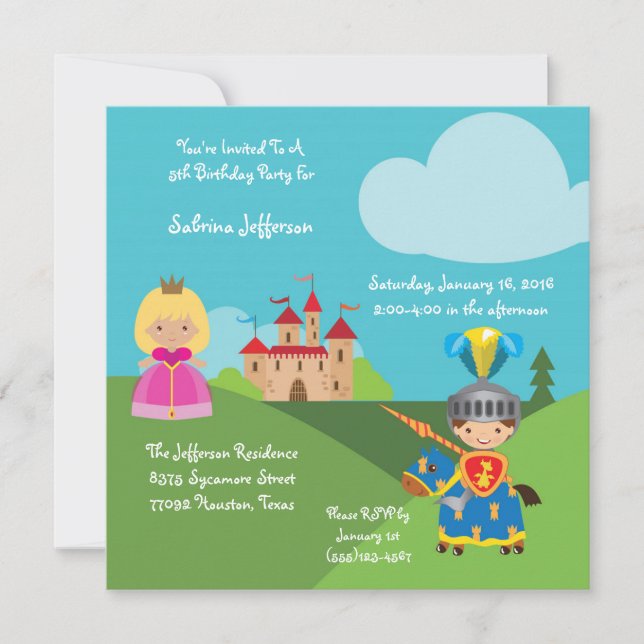 5x5 Fairytale Castle Invitation à la fête d'annive (Devant)