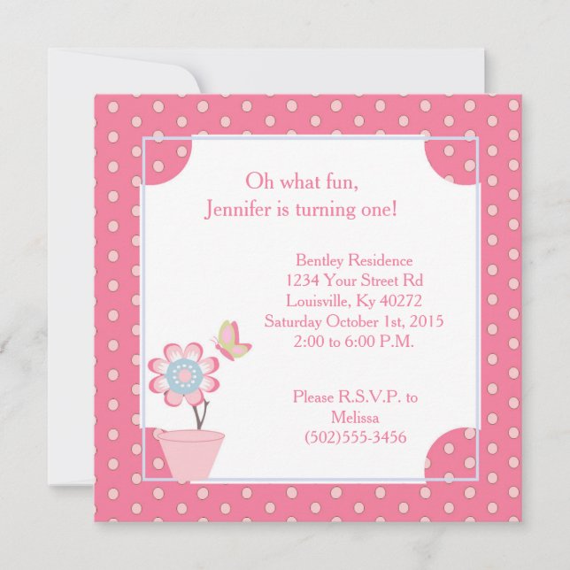 5x5 Fleur papillon 1er Invitation anniversaire (Devant)