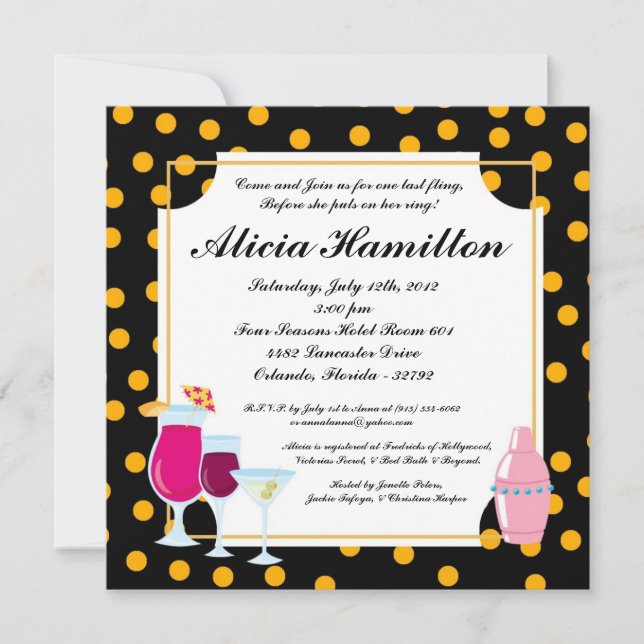 5x5 Gold Cocktails Bachelorette Invitation (Devant)