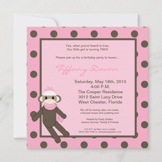 5x5 Invitation à la fête d'anniversaire du singe r (Devant)
