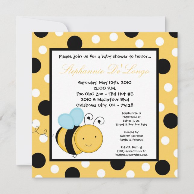 5x5 Invitation au Baby shower d'abeilles à miel de (Devant)
