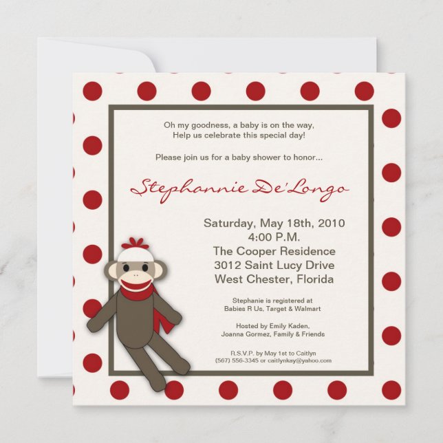 5x5 Invitation au Baby shower de jouets pour singe (Devant)