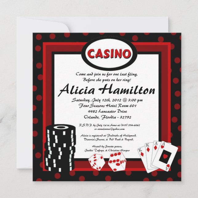 5x5 Invitation Bachelorette Red & Black Las Vegas (Devant)