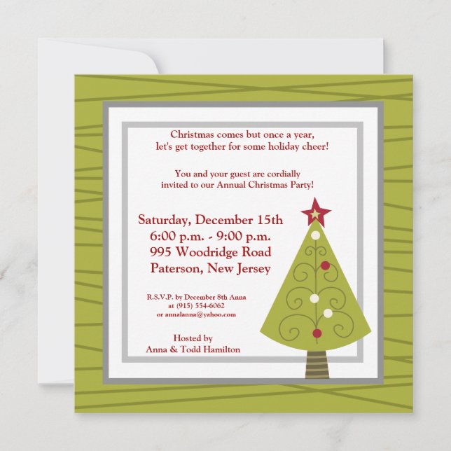 5x5 Invitation d'arbre de Noël décoré (Devant)
