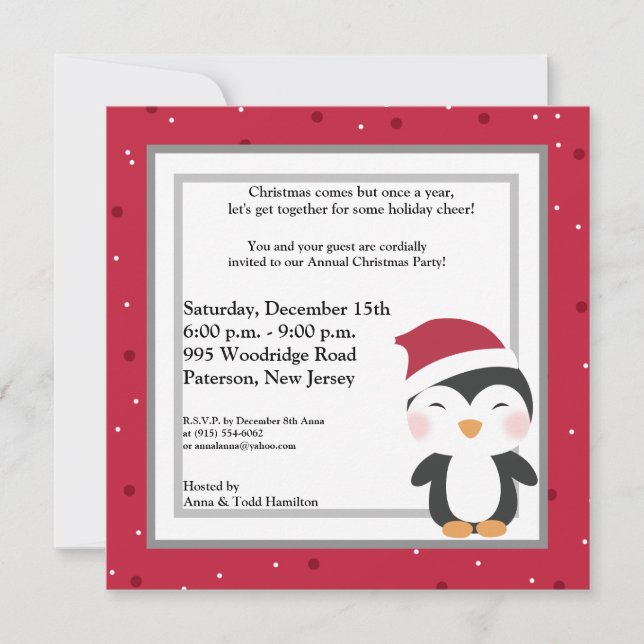 5x5 Invitation du Casquette de Noël Penguin (Devant)