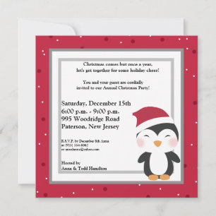 5x5 Invitation du Casquette de Noël Penguin