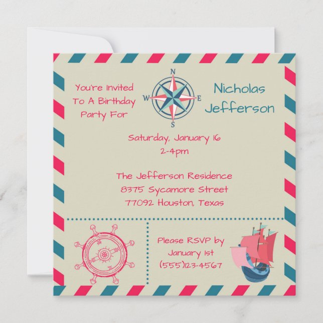 5x5 Invitation Nautique Anniversaire (Devant)