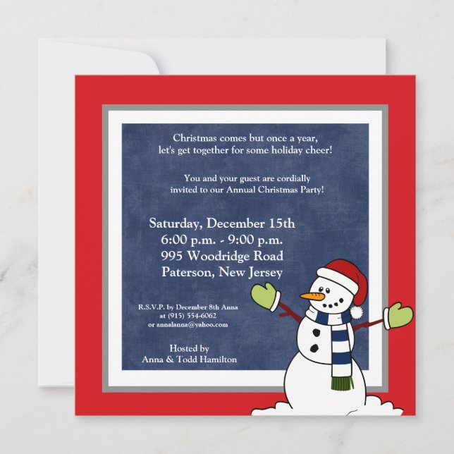 5x5 Jolly Winter Snowman Christmas Invitation (Devant)