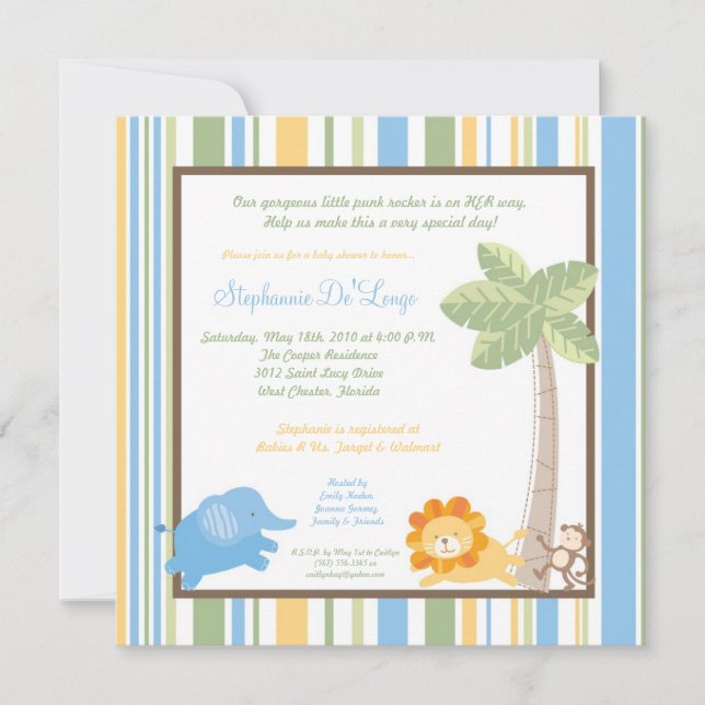 5x5 Jungle Safari Zoo Anima Invitation Baby shower (Devant)