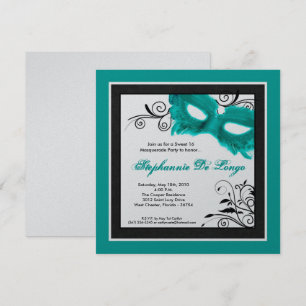5x5 Masquerade TURQUOISE Masque 16 Invitation Anni