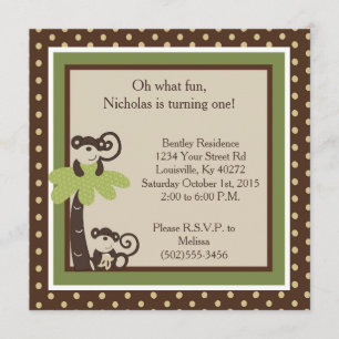 5x5 Mod Monkey Heure 1er Anniversaire Invitation