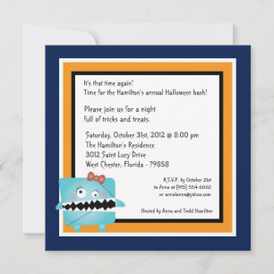 5x5 Petits monstres Invitation de fête d'Halloween