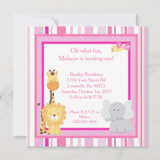 5x5 Pink Jungle 1er Invitation d'anniversaire (Devant)