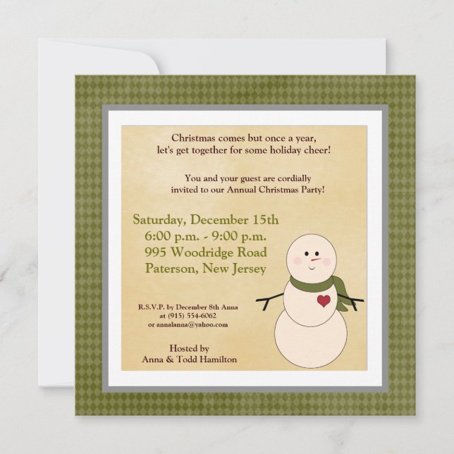 5x5 Rustic Snowman avec Scarf Invitation (Devant)