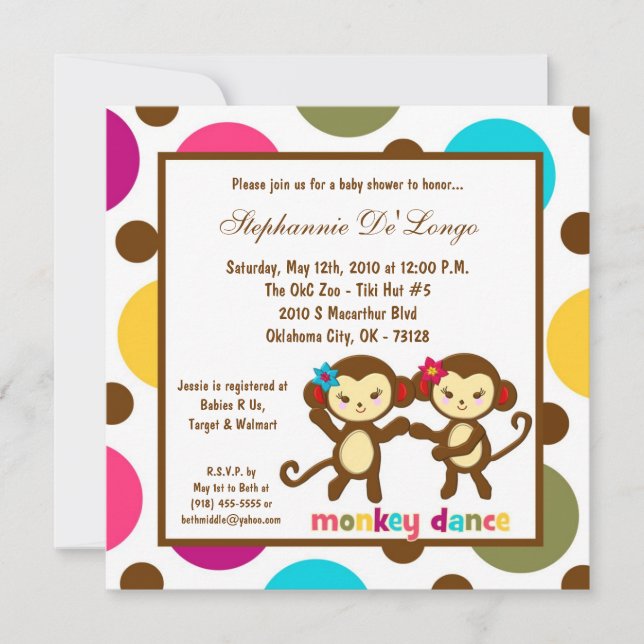 5x5Jungle Gym Monkey Dance Baby shower Invitation (Devant)