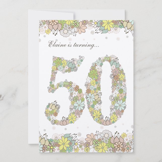5x7 50e anniversaire Invitation en fleurs naturell (Devant)