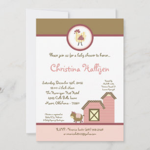 5x7 Abby's Farm Girl Barn Baby shower Invitation