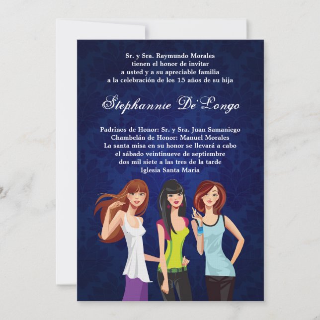 5x7 Adolescents Ado Quinceanera Invitation d'anniv (Devant)