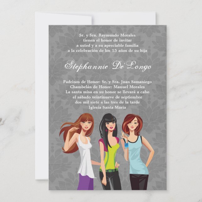 5x7 Adolescents Ado Quinceanera Invitation d'anniv (Devant)