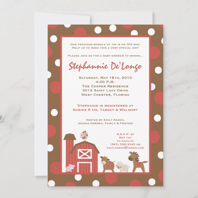 5x7 Agritourisme RedBarn Invitation Baby shower an (Devant)