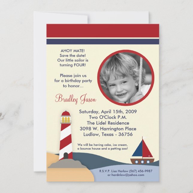 5x7 Ahoy Mate Sail Boat Birthday Party Invitation (Devant)