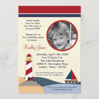 5x7 Ahoy Mate Sail Boat Birthday Party Invitation