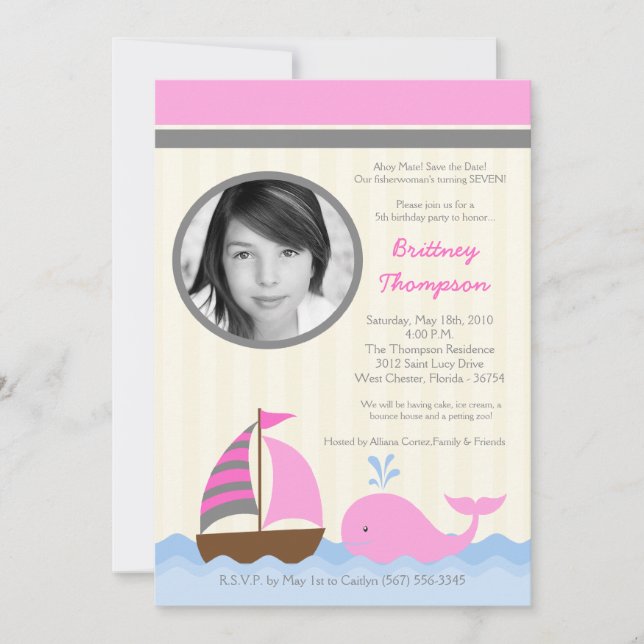 5x7 Ahoy Nautical Whale Boat Birthday Invitation (Devant)