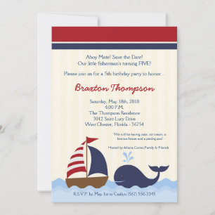 5x7 Ahoy Nautical Whale Boat Invitation Anniversai