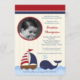 5x7 Ahoy Nautical Whale Boat Invitation Anniversai