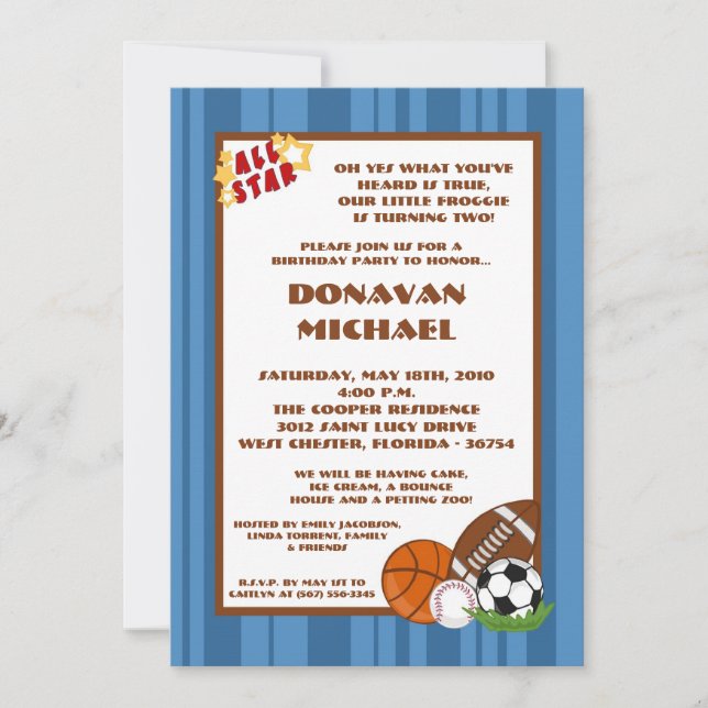 5x7 All Star Blue Birthday Party Invitation (Devant)