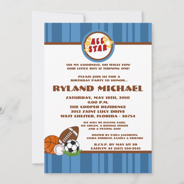 5x7 All Star Blue Birtyhday Invitation (Devant)