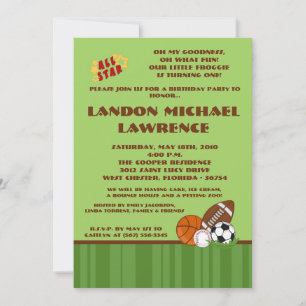 5x7 All Star Green Anniversaire Fête Invitation