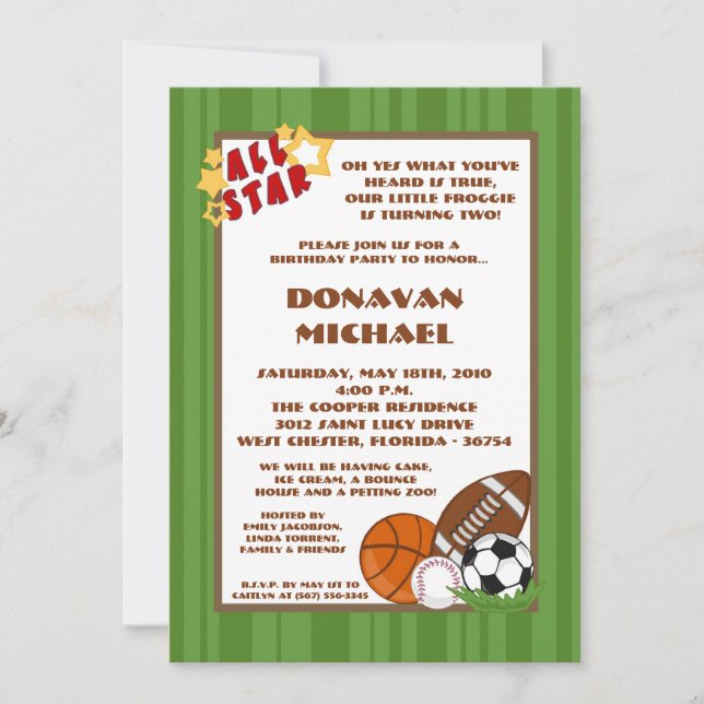 5x7 All Star Green Anniversaire Fête Invitation (Devant)