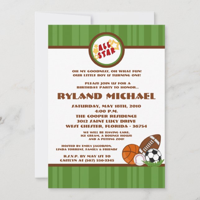 5x7 All Star Green Invitation d'anniversaire (Devant)