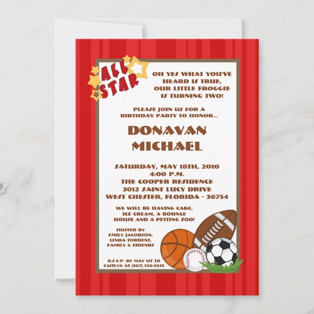 5x7 All Star Red Birthday Party Invitation (Devant)