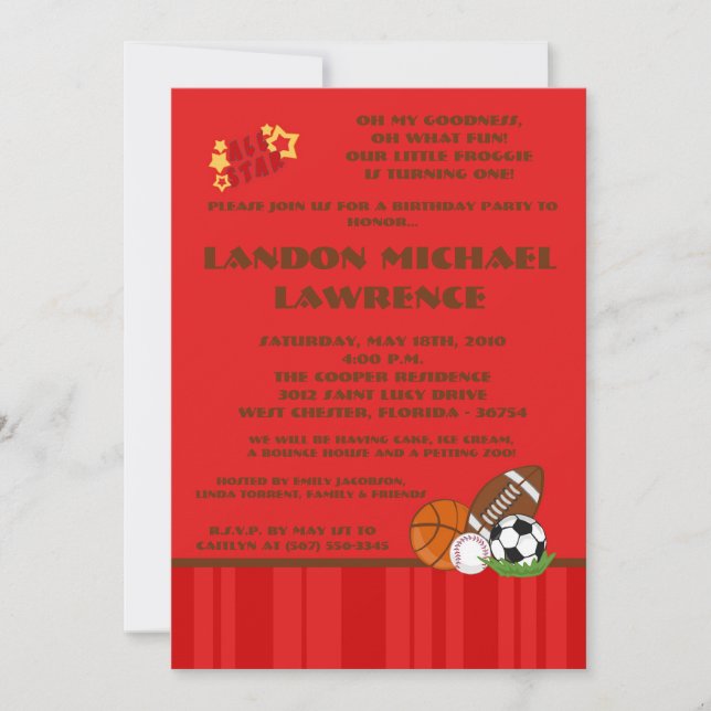 5x7 All Star Red Birthday Party Invitation (Devant)